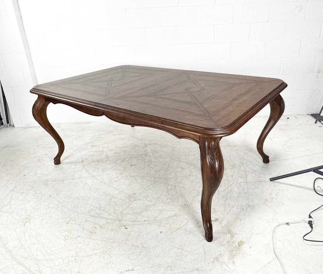 Vintage 1960s French Mahogany and Walnut Marquetry Top Dining Table w/Two Leaves (1 of 4)