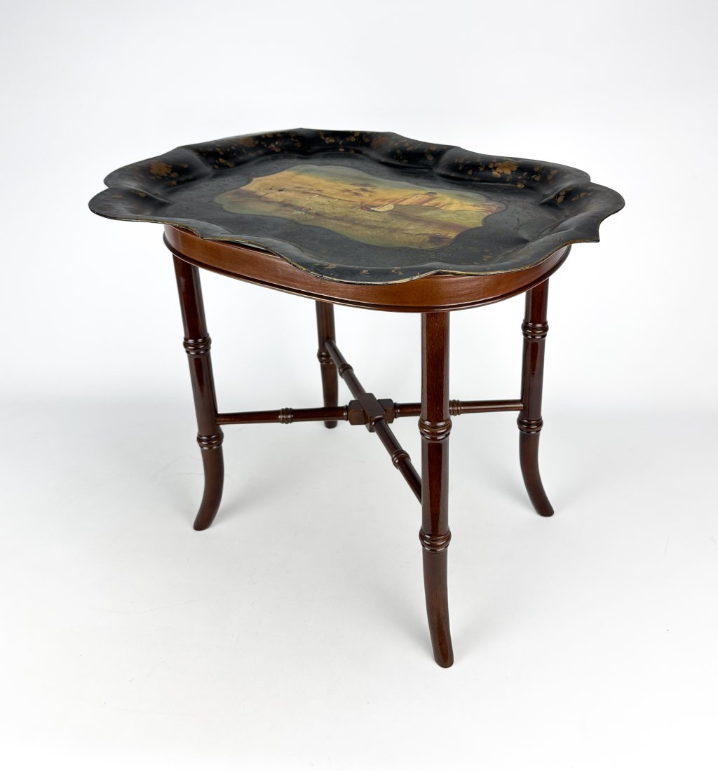 Antique Painted Seascape on a Toleware Tray with Contemporary Custom Table Stand #2 (1 of 8)