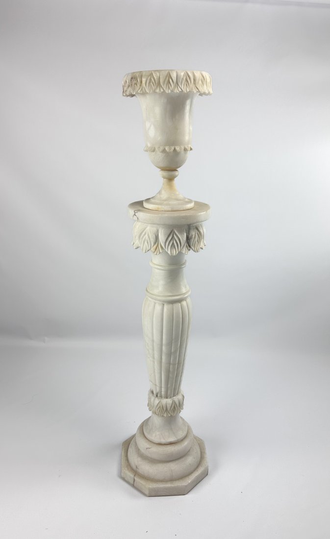 Carved Italian White Carrara Marble Jardiniere Urn on Tall Pedestal Column Balustrade Stand (1 of 5)