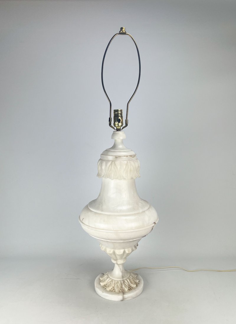 Large Italian Carved Alabaster Marble Electric Table Lamp (1 of 12)