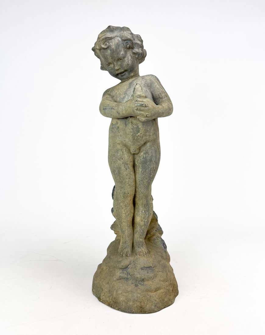 Antique Lead Garden Sculpture Boy with Frog Fountain Head Statue (1 of 6)