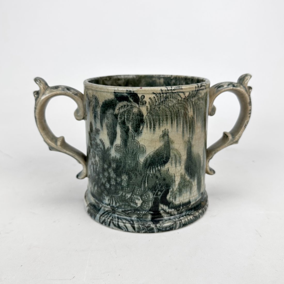 Large Antique 19thC English Transferware Frog Bottom Loving Cup with a Newt (1 of 6)