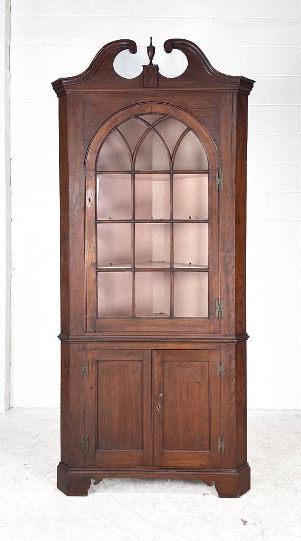 Antique 19thC American Federal Mahogany Narrow Corner Cabinet Cupboard (1 of 6)