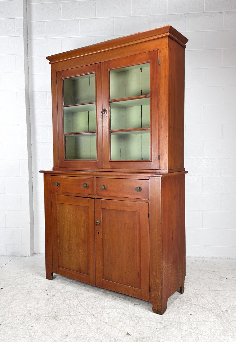 Antique 19thC American 2-Piece Stained Pine Four-Door Six-Light Stepback Cupboard (1 of 14)