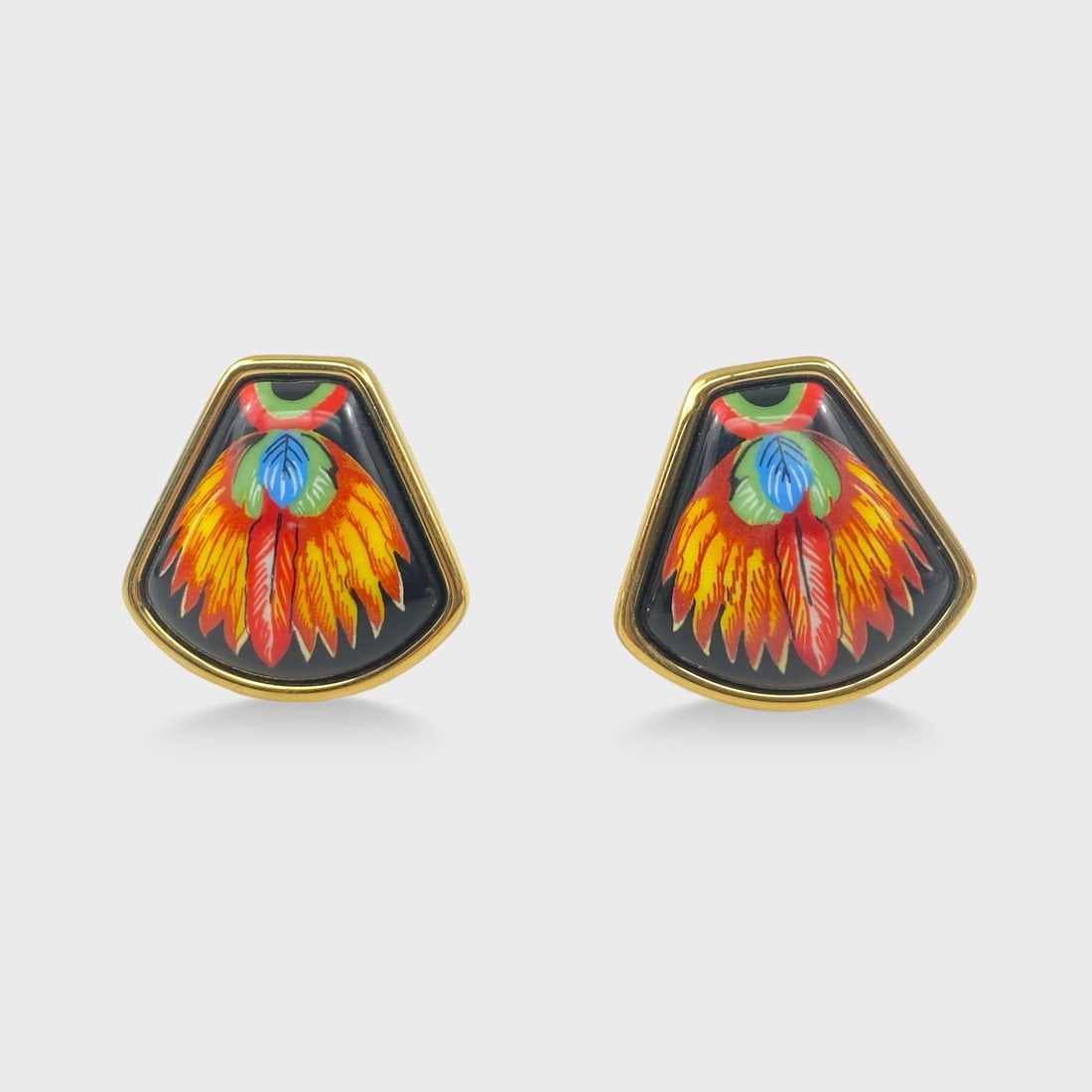 Hermes Cloisonné Multicolor Gold Tone Clip On Earrings W/ Box (1 of 3)