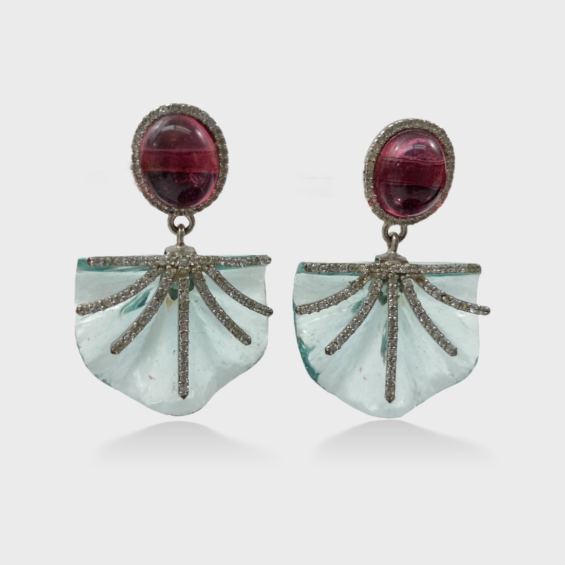 Silver Toned Garnet Glass & Rhinestone Pierced Earrings: Approx. 1 5/8” x 1 1/8”. Missing 4 rhinestones. Shipping: We do not provide in-house shipping or packing. Please reach out to one of our preferred shippers for a quote: Donald Camden UPS S