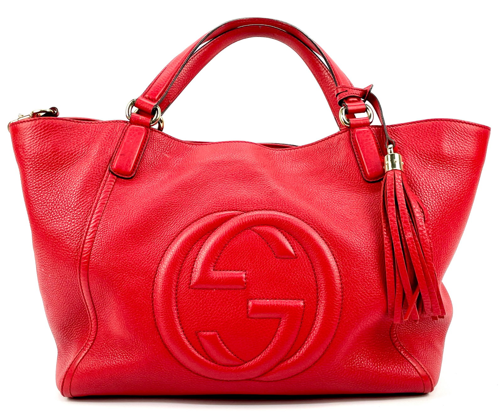GUCCI Red Leather Large Soho Tote Bag with Tassel (1 of 12)