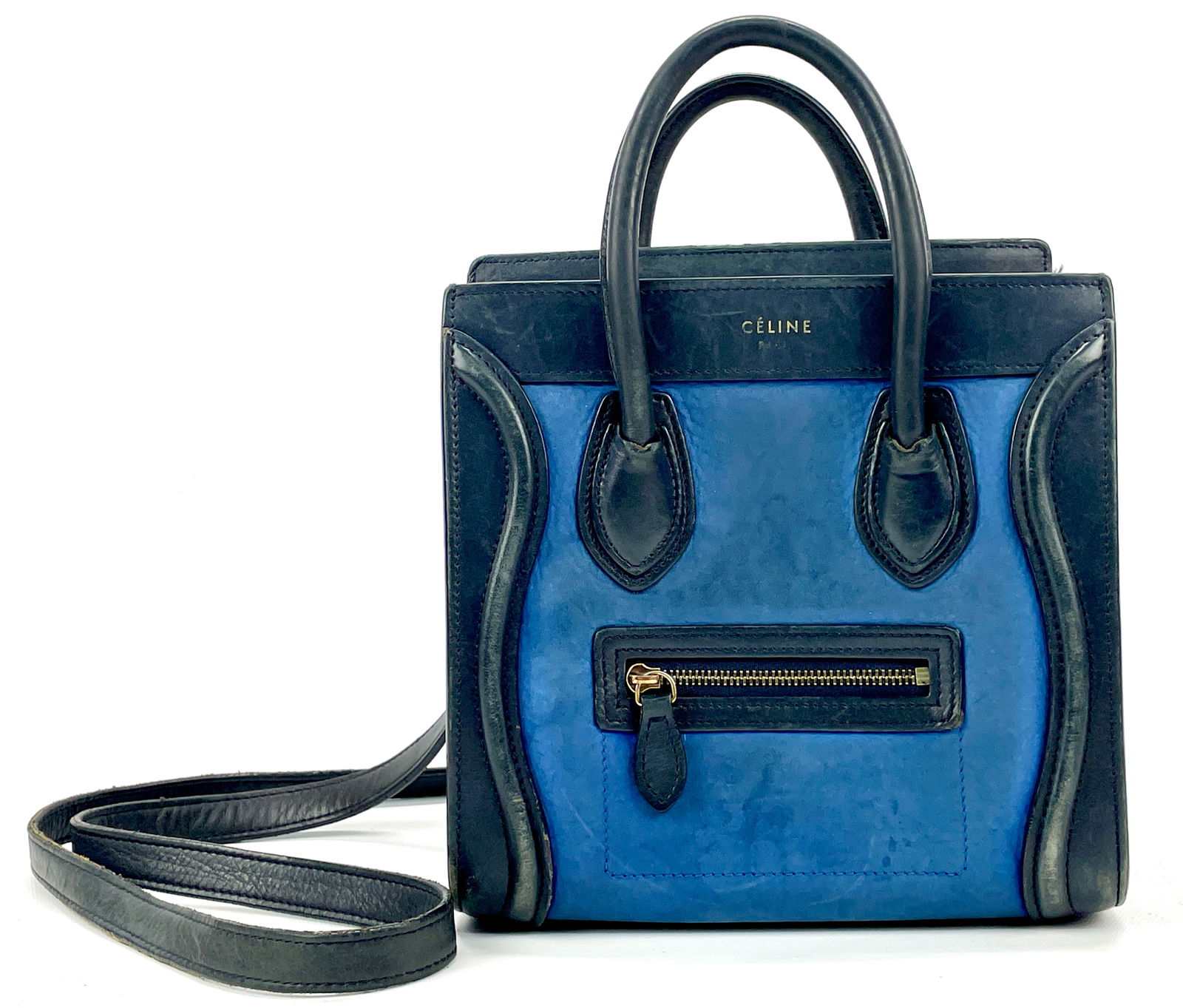 CELINE Chic Black and Blue Luggage Tote with Top Handle (1 of 11)