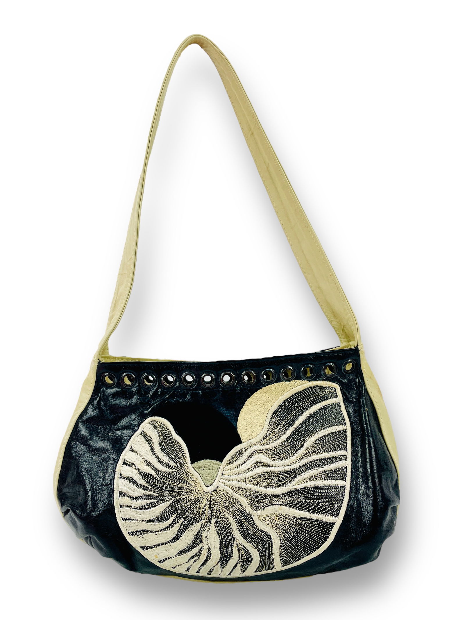 R&Y AUGOUSTI Vintage Black and Cream Leather Slouch Shoulder Bag with Multi Colored Metallic (1 of 10)