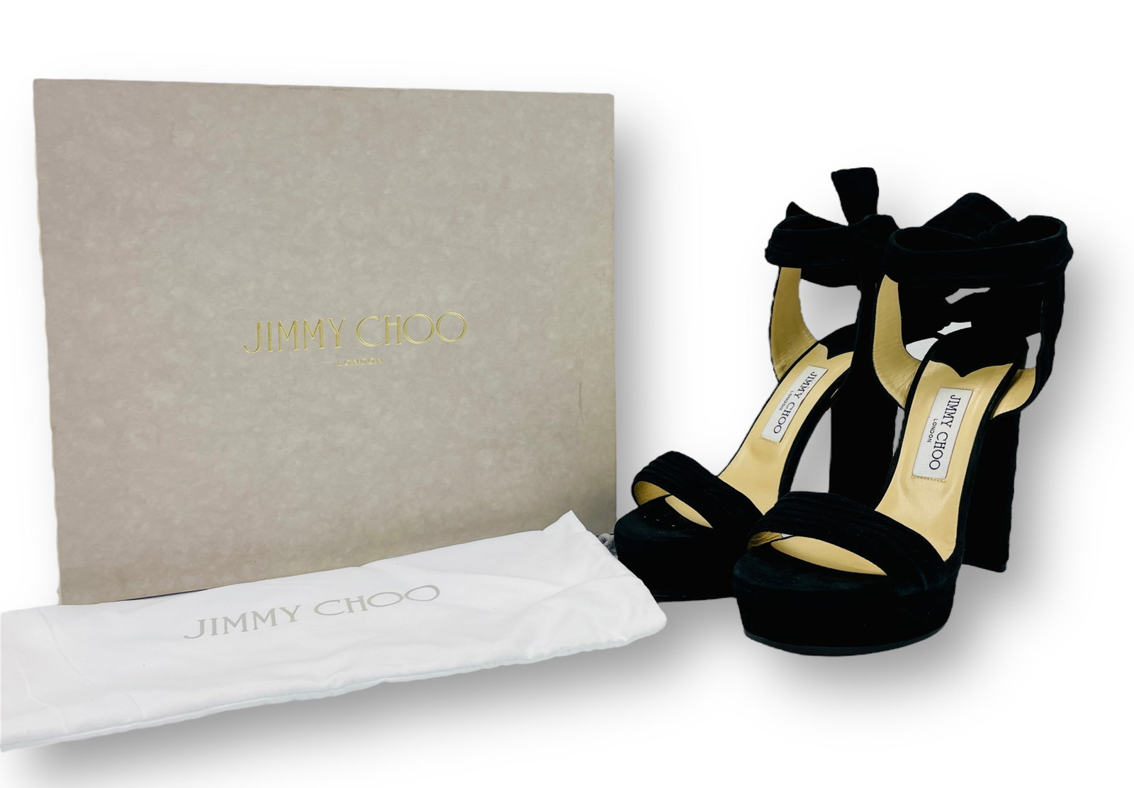 JIMMY CHOO Kaytrin Black Soft Suede Party Heels with Bowtie Ankles. Size 40: Preowned, Excellent condition, minor wear, in original box and dust bag included Shipping: We do not provide in-house shipping or packing. Please reach out to one of our preferred shippers for a quote