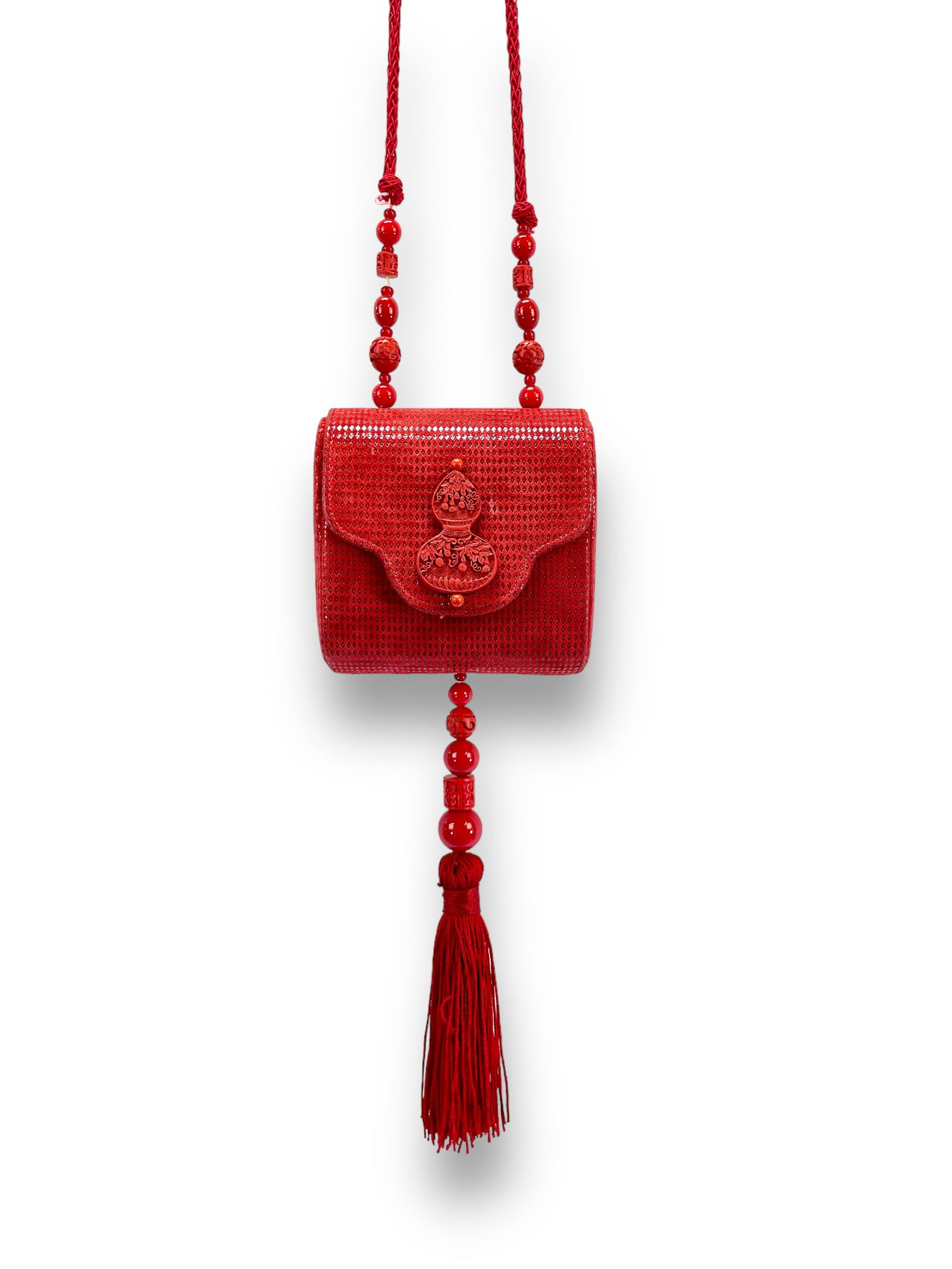 RAFAEL SANCHEZ Cinnabar Red Evening Bag with Beaded Tassel Drop Detail (1 of 12)