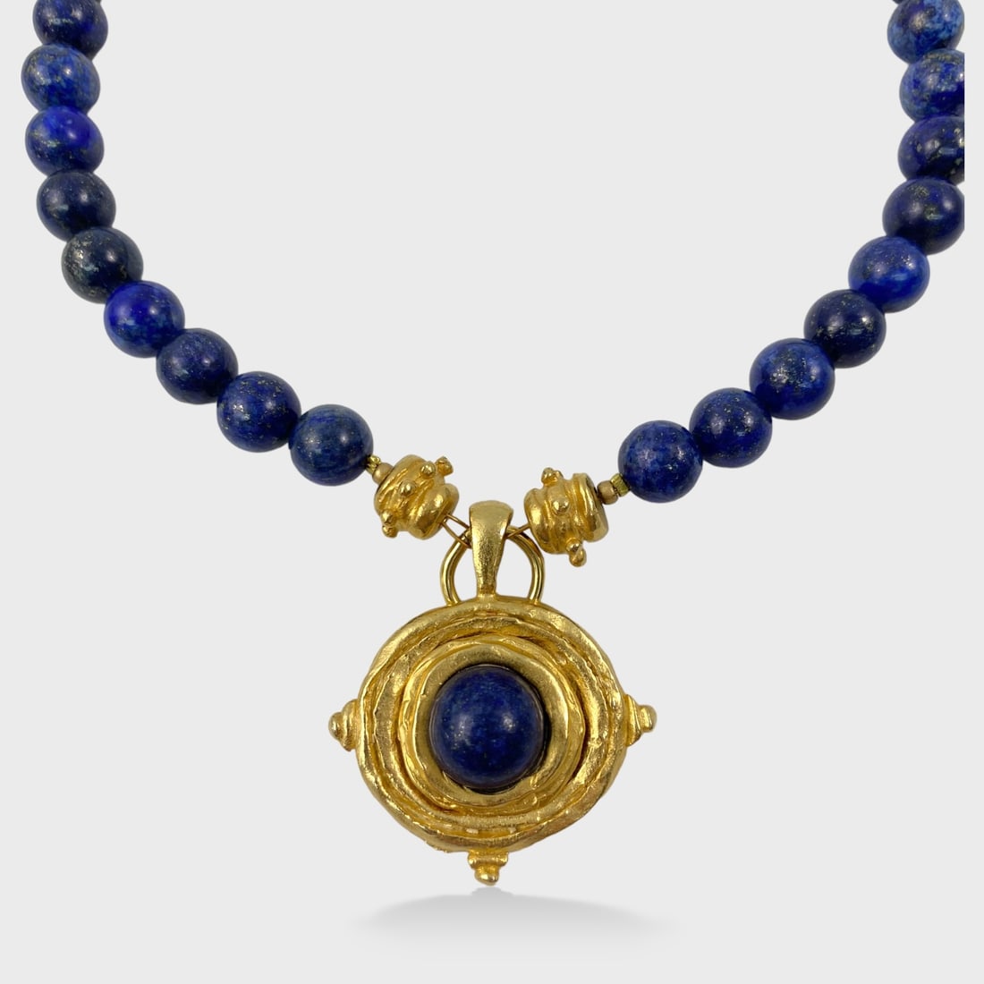 SUSAN SHAW Lapis Cabochon Golf Tone Necklace 20.5": Approx. 2 1/4" drop. Each bead approx. 10.5mm Shipping: We do not provide in-house shipping or packing. Please reach out to one of our preferred shippers for a quote: Donald Camden UPS Store #4608 sto