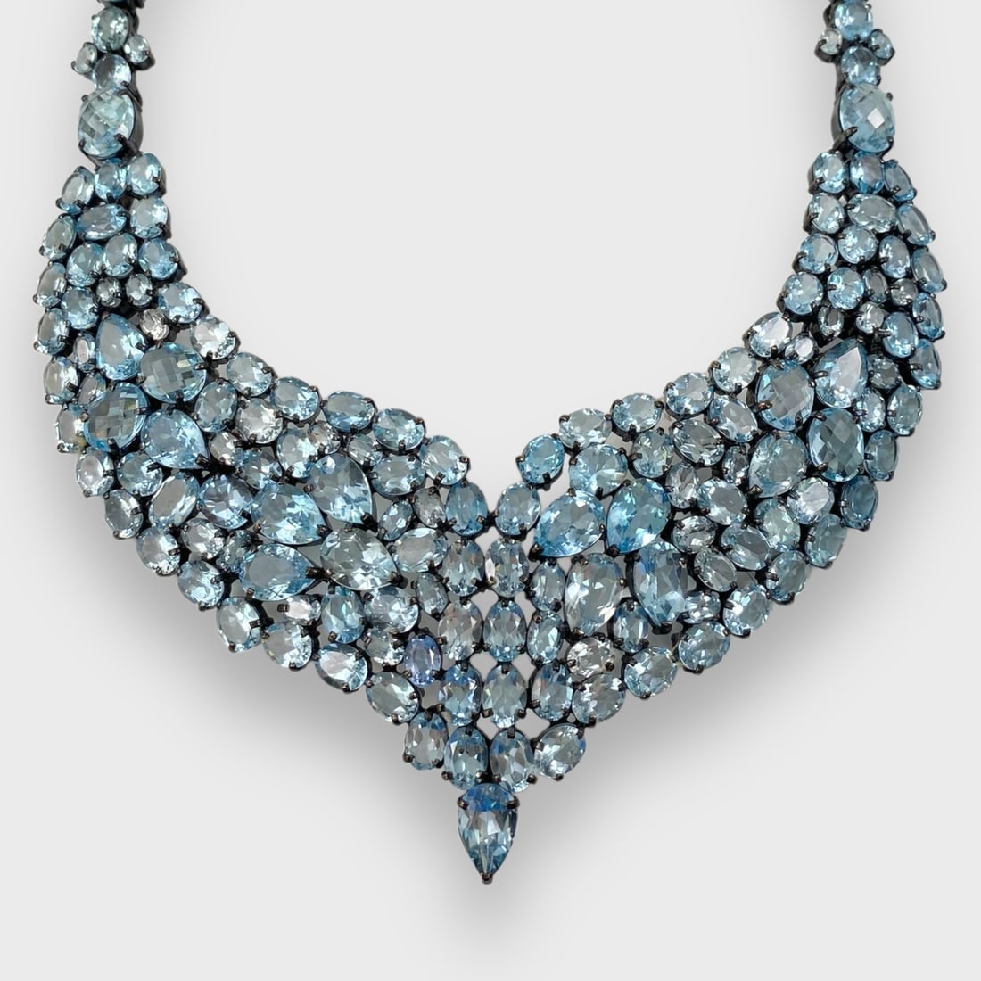 Vintage Dazzling Aquamarine Rhinestone Sterling Silver Statement Necklace (1 of 7)