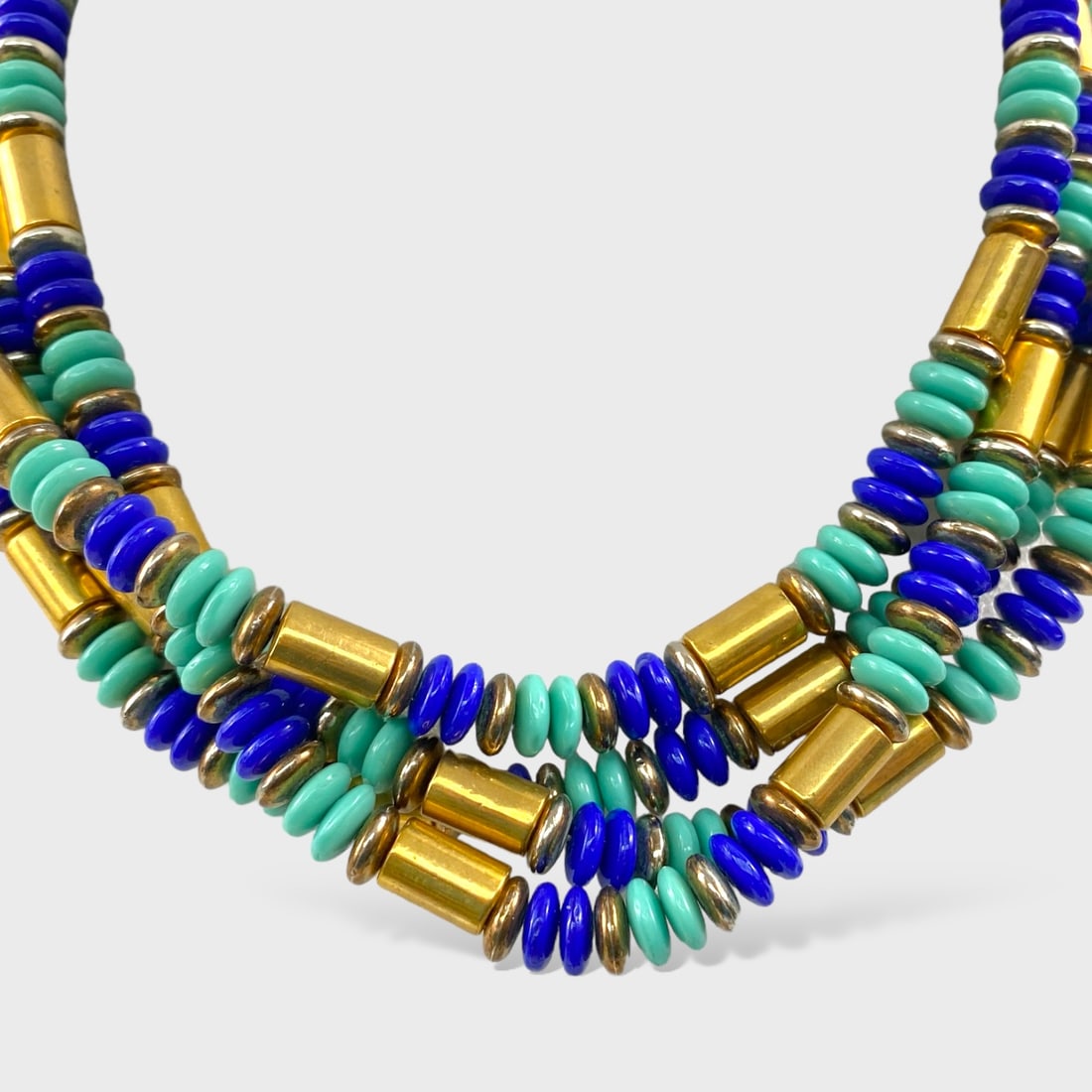 Vintage BEN AMUN Four Strand Gold Tone Lapis Lazuli & Turquoise Staement Necklace: Approx. 16 7/8" Long Shipping: We do not provide in-house shipping or packing. Please reach out to one of our preferred shippers for a quote: Donald Camden UPS Store #4608 store4608@theupsstore.com - 