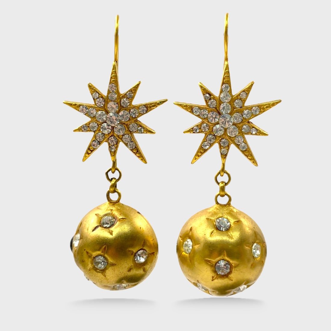 ASKEW Gold Tone Pieced Drop Earrings with Rhinestones and Sunburst Detail (1 of 2)