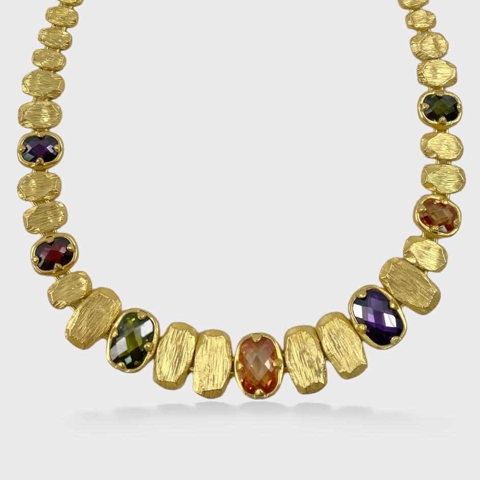 Graduated Gold Toned Faceted Gemstone 17" Statement Necklace (1 of 2)