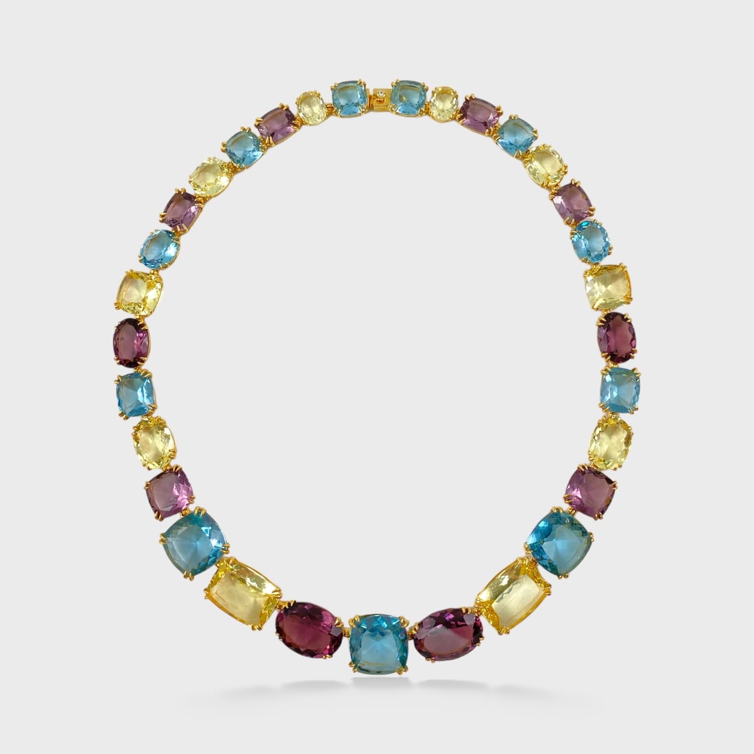 Gold Tone Faceted Multi-Stone Prong Set Necklace: Largest stone approx. 28mm. Shipping: We do not provide in-house shipping or packing. Please reach out to one of our preferred shippers for a quote: Donald Camden UPS Store #4608 store4608@theupsstore
