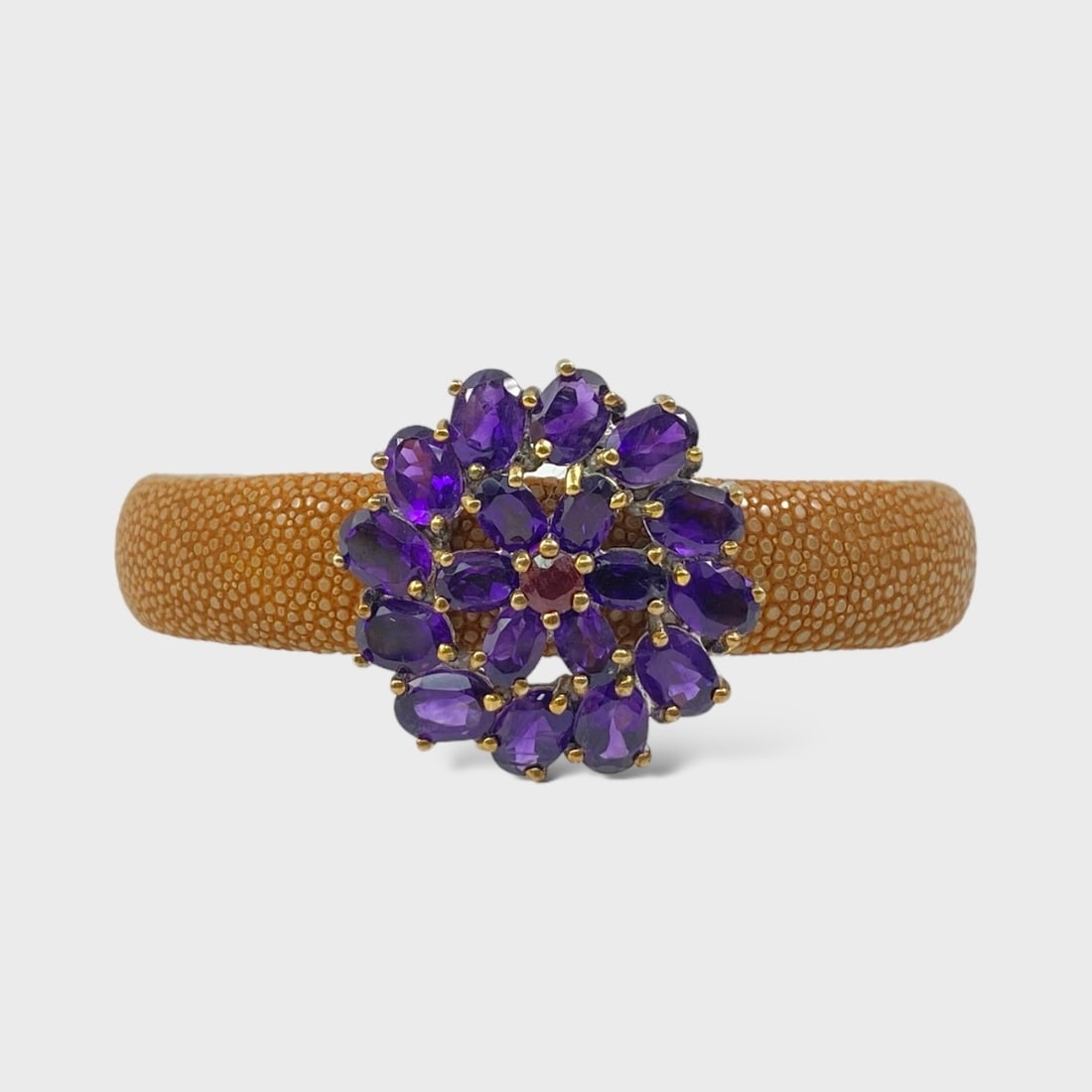 Shagreen Cuff Bracelet with Amethyst Gemstone Detail (1 of 4)