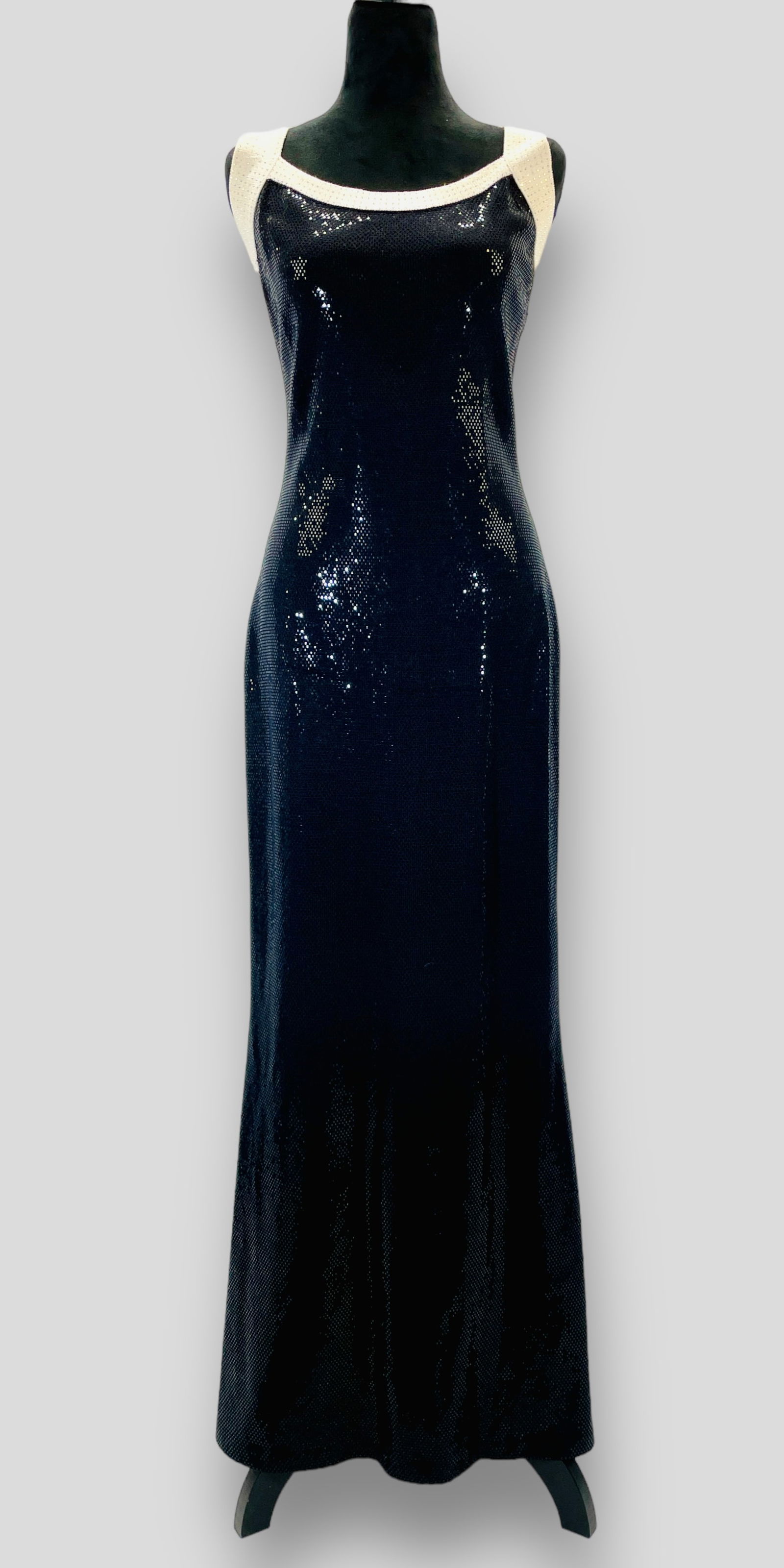 ST. JOHN EVENING Knit Evening Gown and Contrasting White Neckline and Baguette Sequins and (1 of 5)