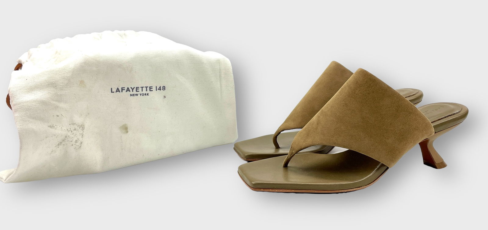 LAFAYETTE 148 NEW YORK Taupe Suede Square Toe Sandals. Sz 40 (1 of 7)