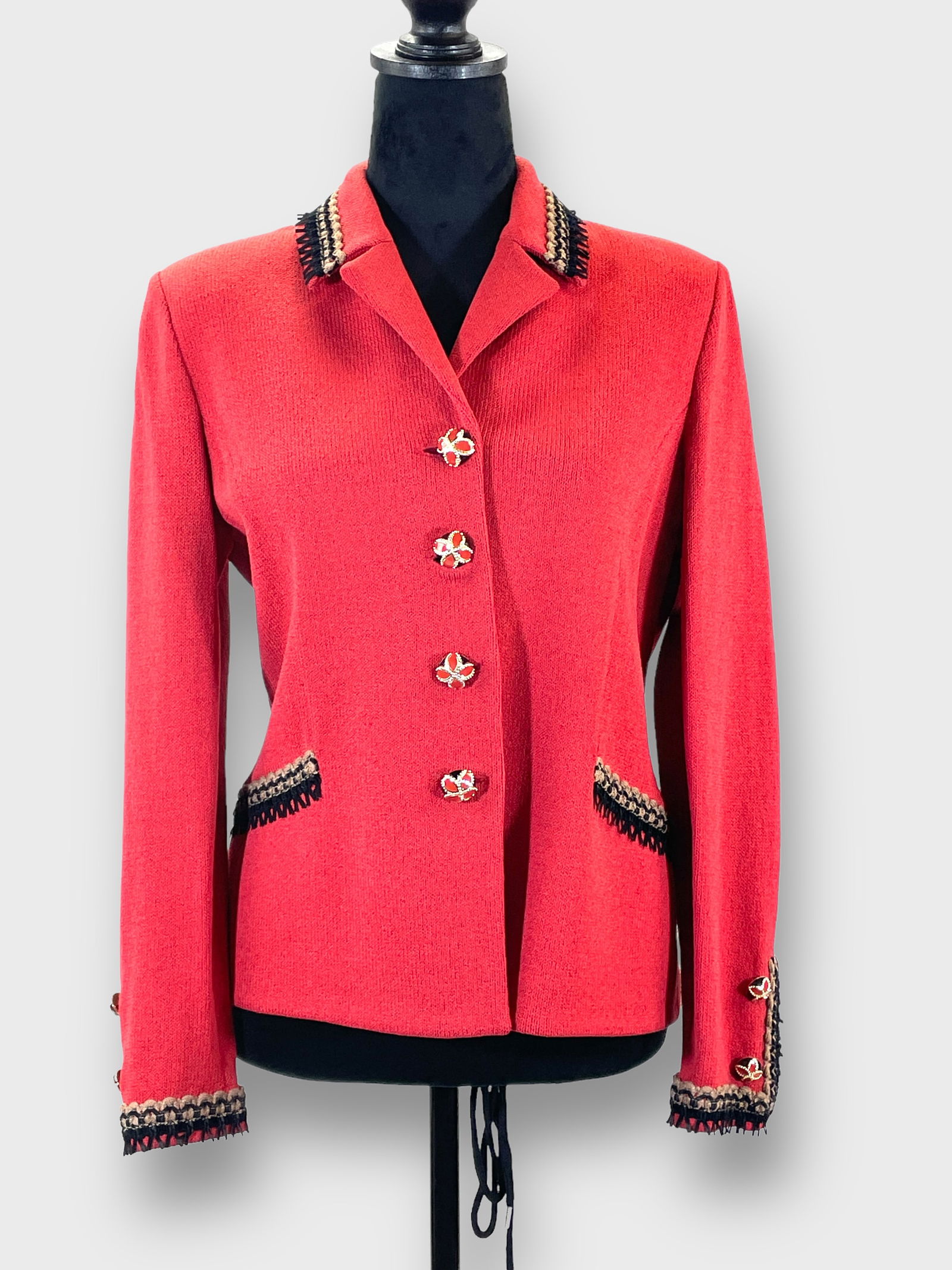 ST. JOHN COLLECTON BY MARIE GRAY Burnt Orange/Red Knit Jacket with Brown/Black Tribal Details on (1 of 5)