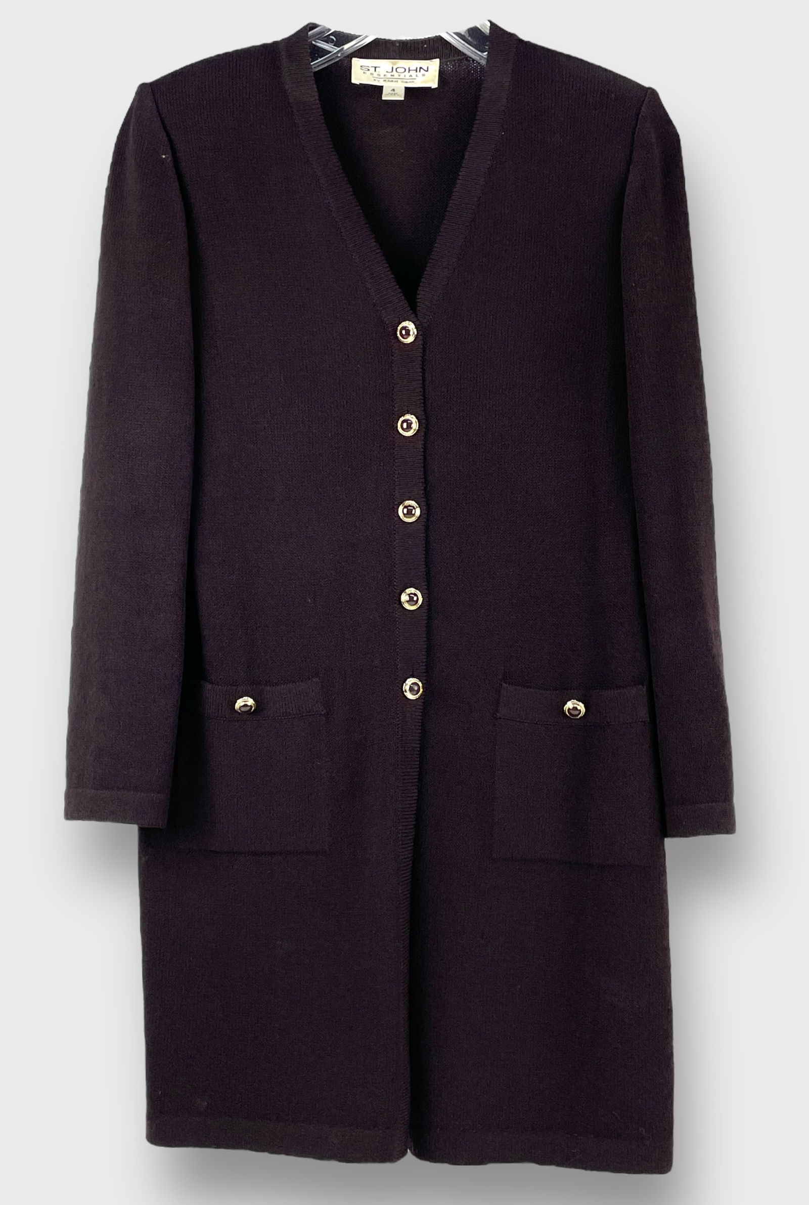 ST. JOHN ESSENTIALS BY MARIE GRAY Dark Brown Knit Midi Cardigan with Gold Tone/ Brown Enamel (1 of 3)