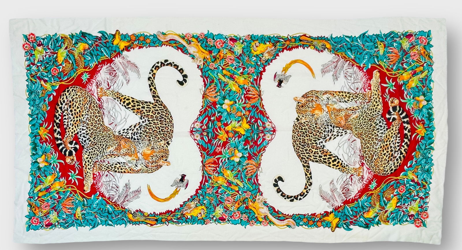 HERMES “Jungle Love" Silk Cashmere Challis Shawl: Shipping: We do not provide in-house shipping or packing. Please reach out to one of our preferred shippers for a quote: Donald Camden UPS Store #4608 store4608@theupsstore.com - 703-569-8802 Navis Pa