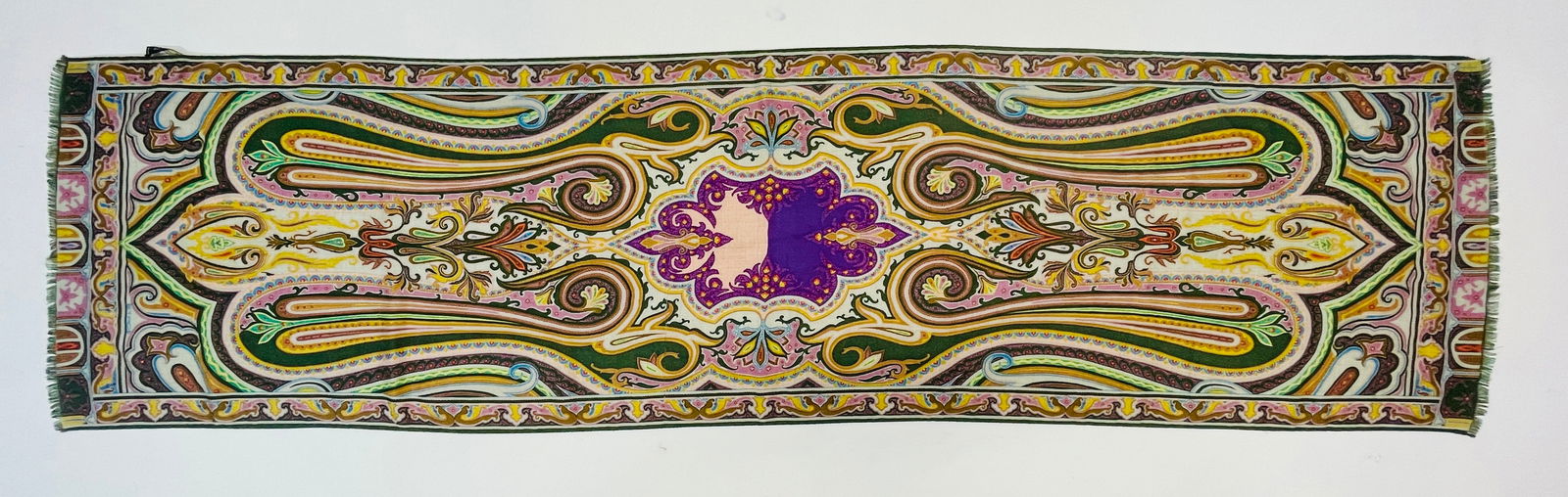 ETRO Silk and Wool Challis Scarf - Multicolor Paisley-style Design in Purple, Ivory, Black and Green (1 of 4)