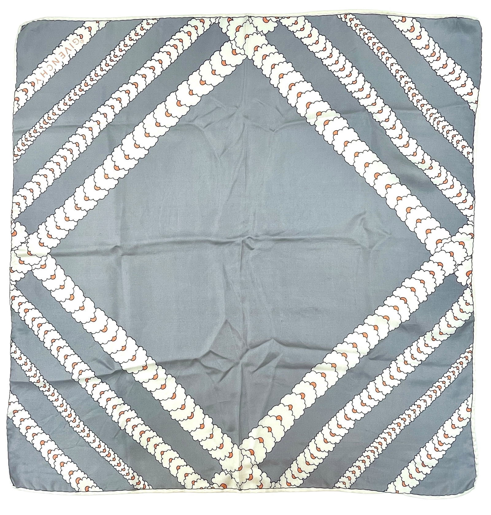 GIVENCHY Vintage Silk Scarf Grey with Modern Pop Art Floral (1 of 3)