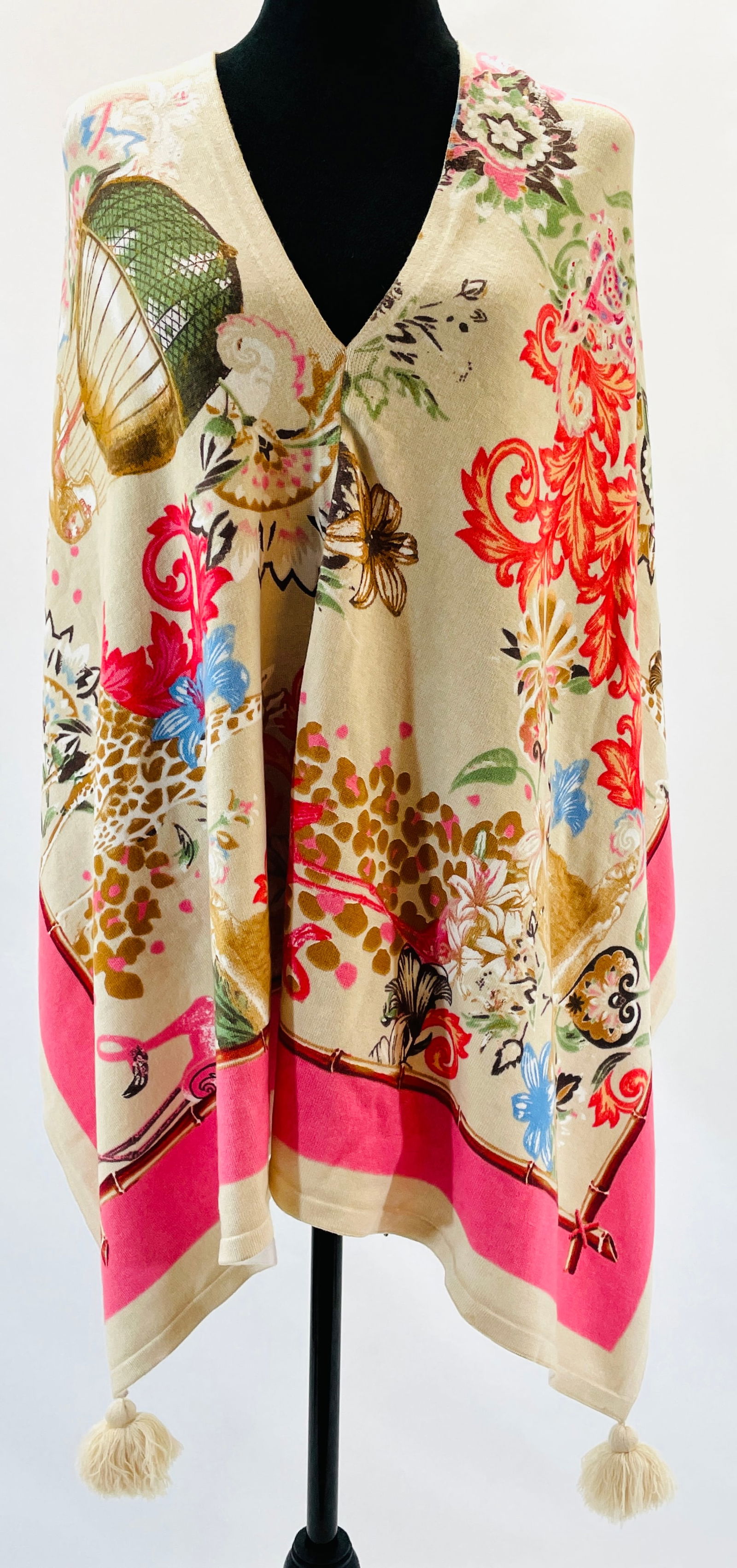 KENNY DANA Rayon Floral and Balloon Print Scarf with Tassels (1 of 3)