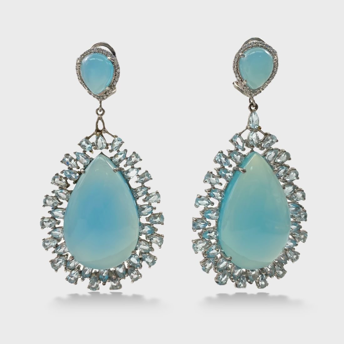 Large Sterling Silver Chalcedony & Rhinestone Drop Earrings (1 of 3)