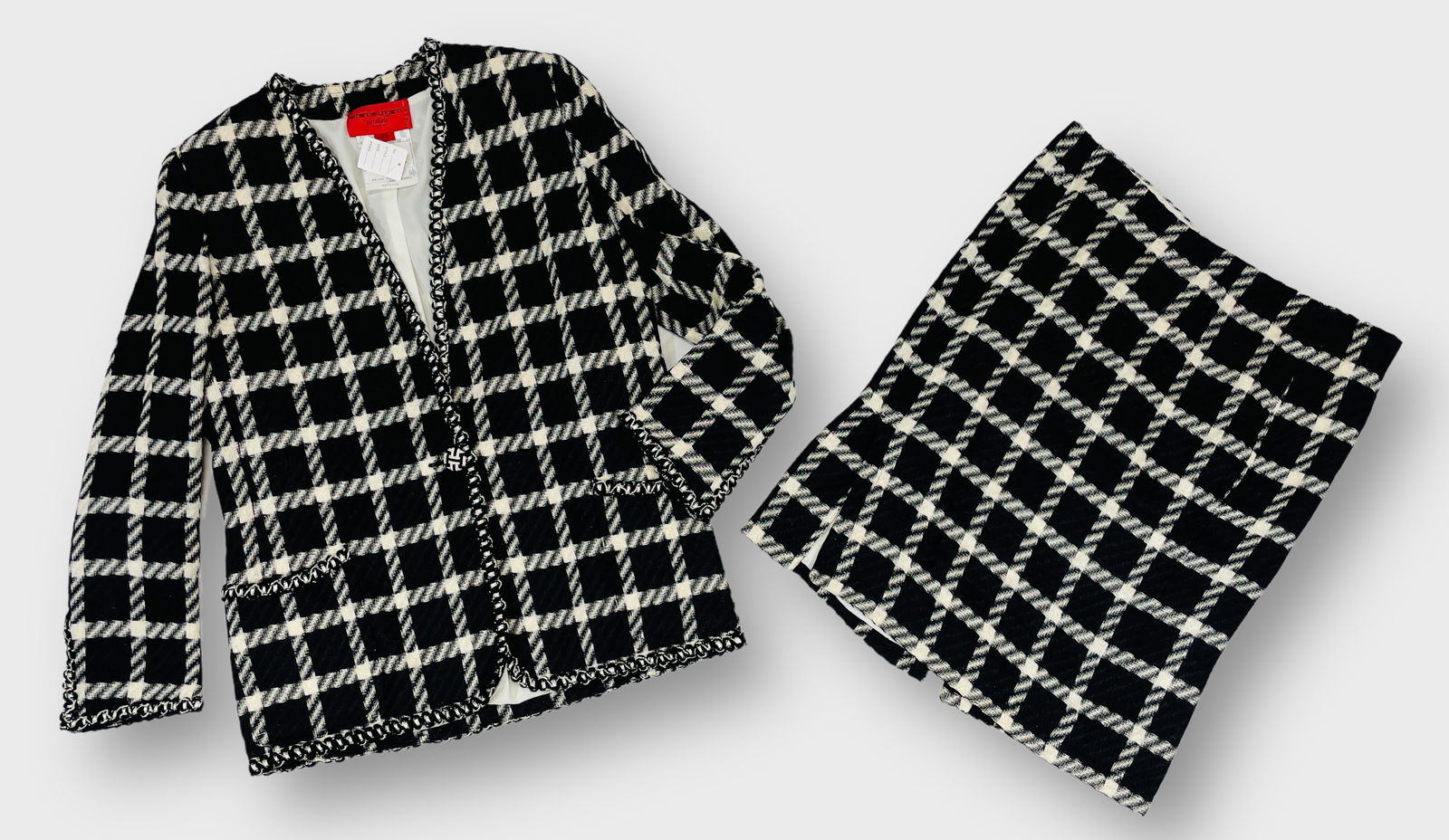 EMANUAL UNGARO PARALLELE PARIS Vintage Black and White Plaid Collar,ess Jacket and Skirt Suit Sz 12 (1 of 5)