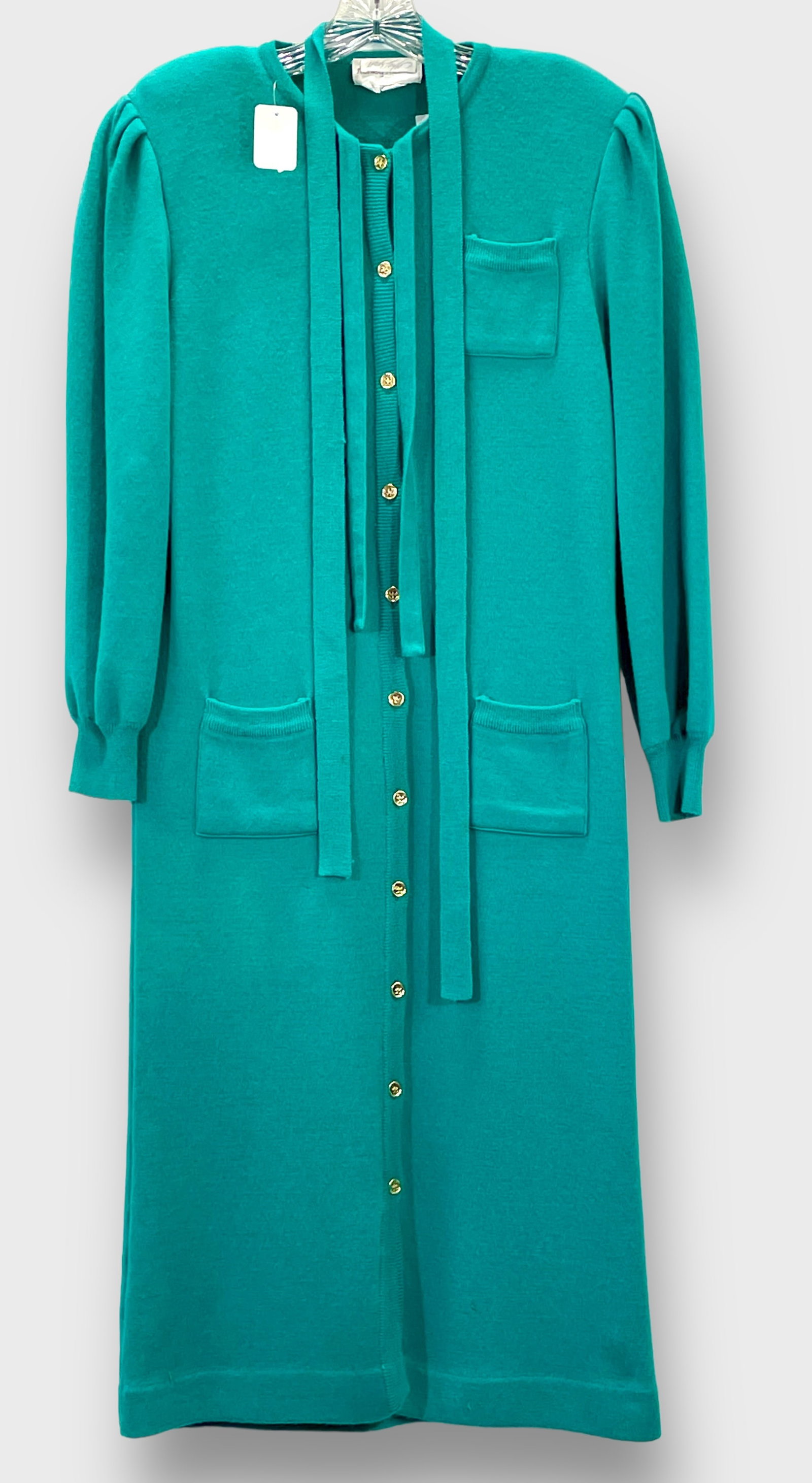 STANLEY SHERMAN LORD & TAYLOR Turquoise Knit Sweater Dress With Sash Belt Size 12: Size 12