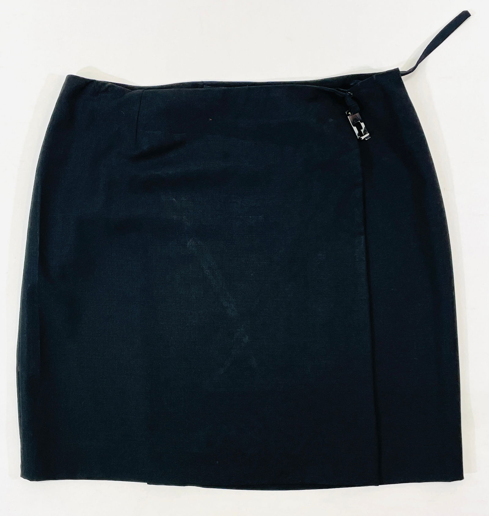 GUCCI Black Wool Blend Wrap Mini Skirt with Signature G Hardware Size 42 (1 of 6)