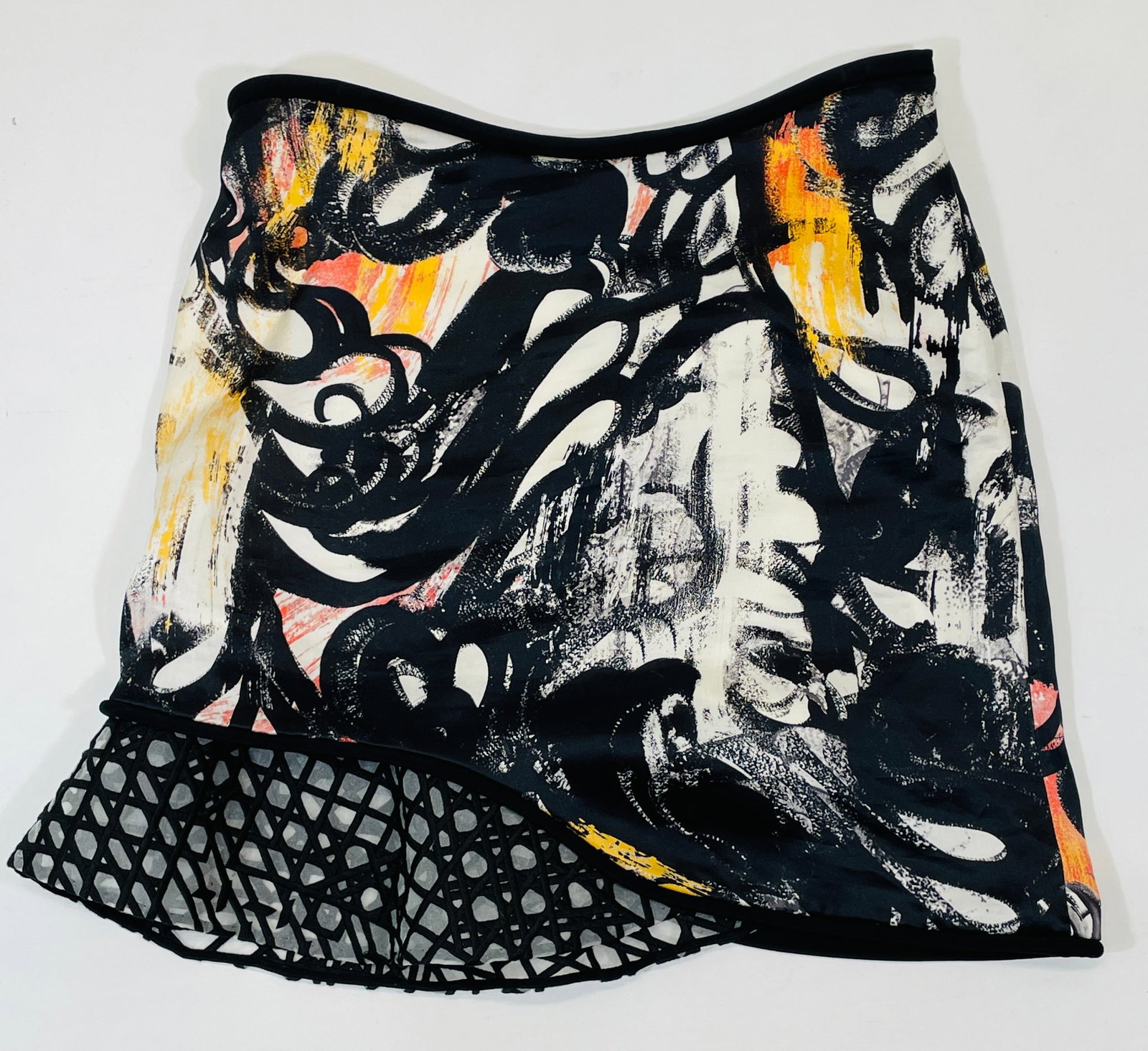 PHILLIP LIM Black Abstract and Architectural Skirt, with Mesh Detail size 10: Size 10