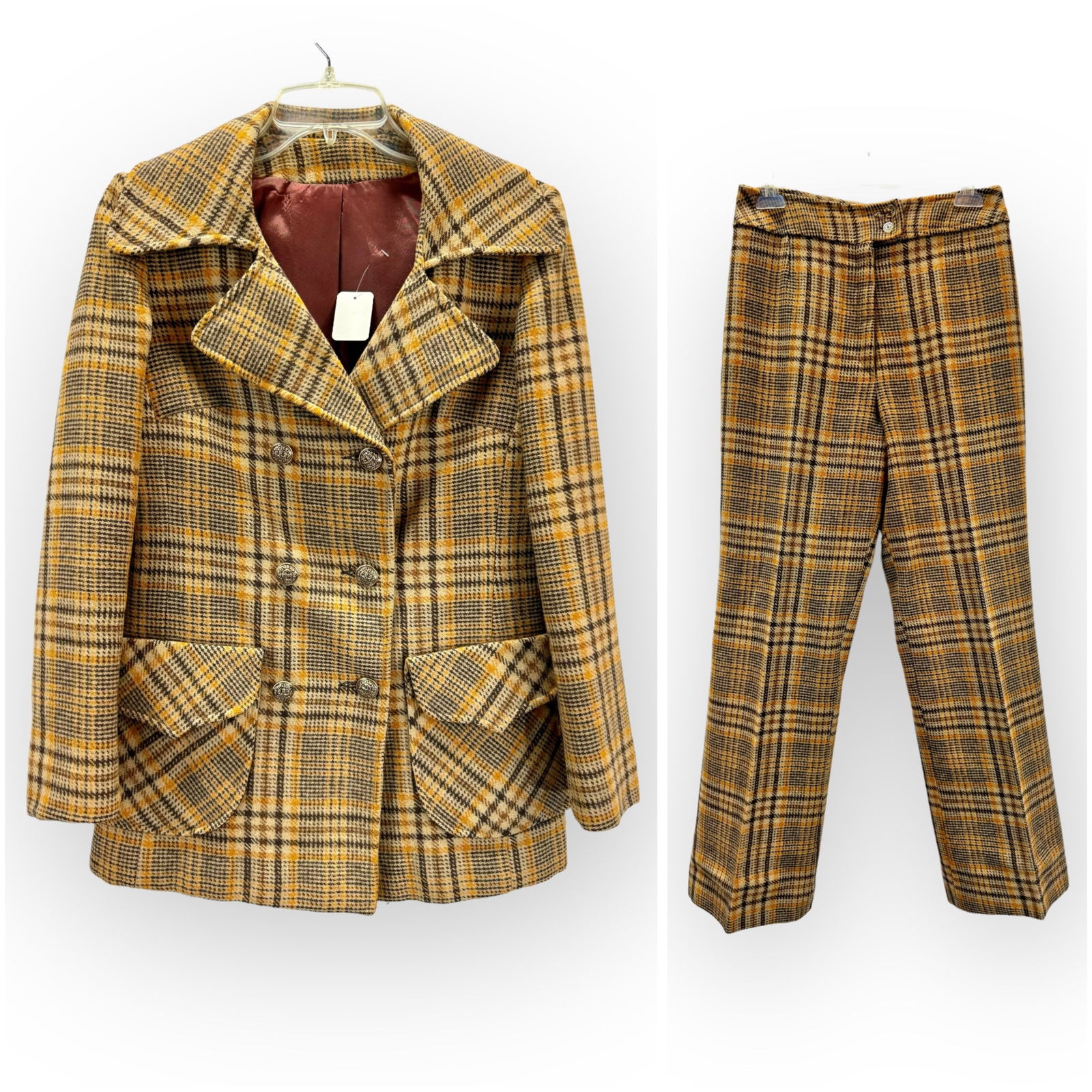 Vintage 60s/70s MOD Beige/Brown/Mustard Tweed Double Breasted Ladies Coat with Patch Pockets and (1 of 5)