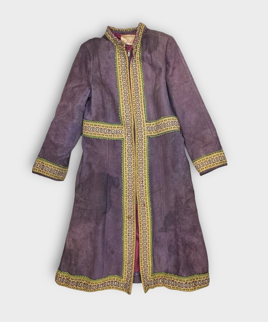 YOUNG NEW YORKER SHOP LORD & TAYLOR Vintage 60s/70s Hippie Purple Genuine Suede Afghan Style Coat (1 of 9)