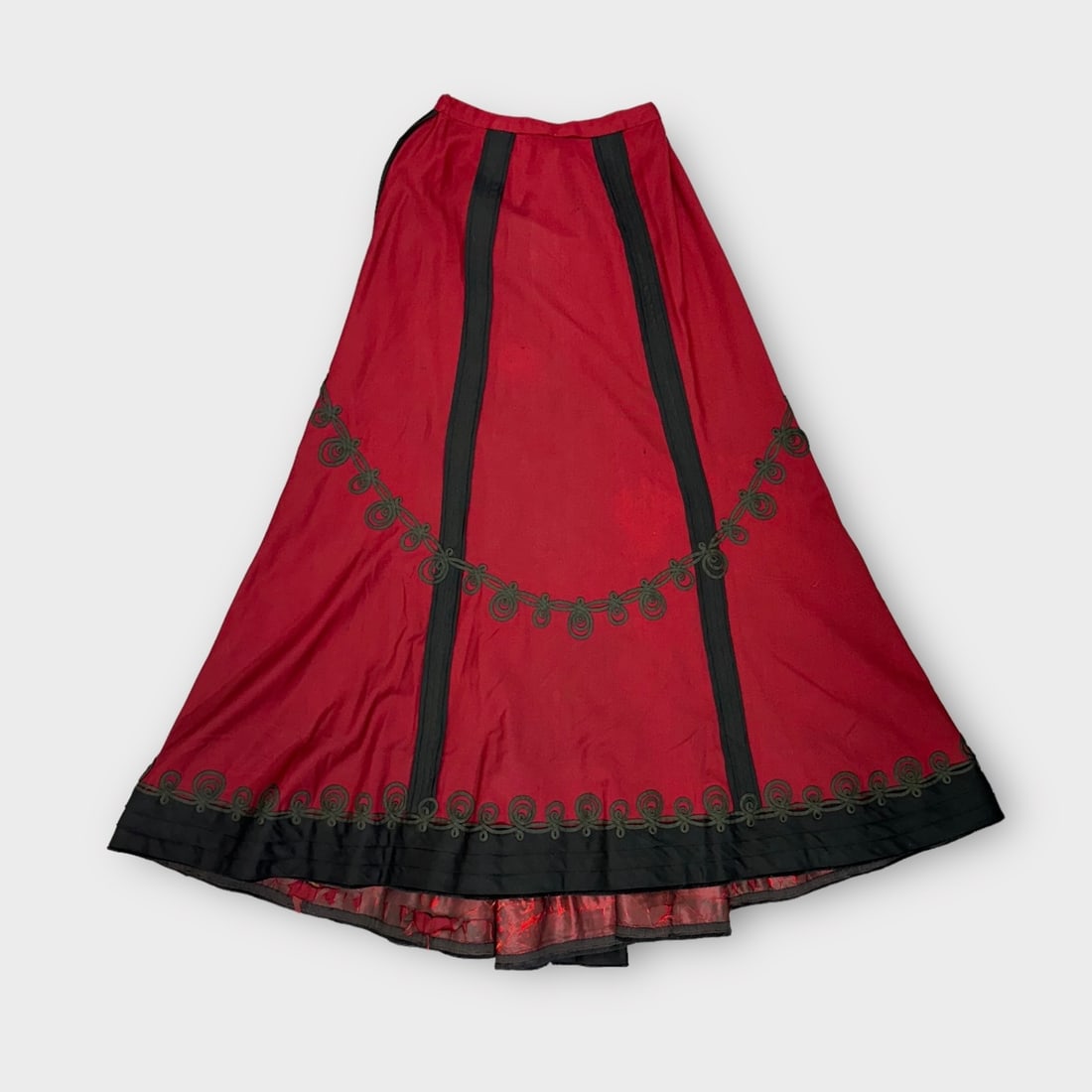 Antique Victorian Deep Red Skirt with Black Details. Outer Fabric Feels Like Fine Wool Suiting, (1 of 7)