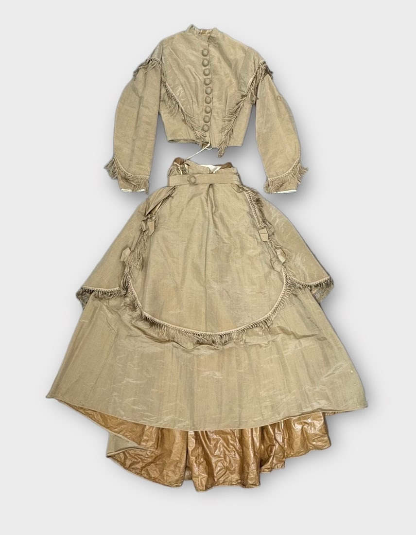 Antique Victorian Champagne Silk Bodice and Skirt with Fringe Details.  No Maker Label. (1 of 11)