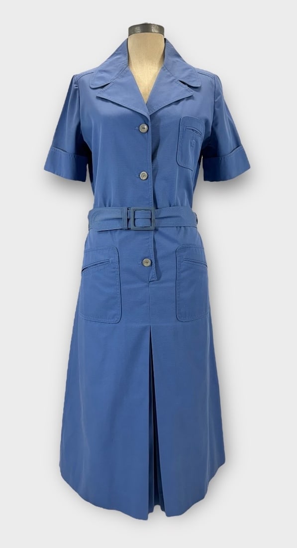 Vintage PIERRE CARDIN FOR FRANKIE WELCH Periwinkle Blue Polyester and Cotton Canvas Shirt Dress with (1 of 6)