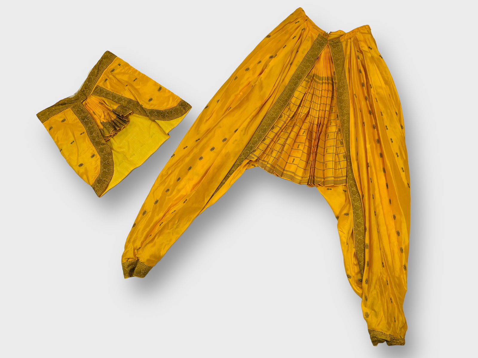 Vintage UNBRANDED Boho Hand Made Mustard Colored Top, And Pants Set With Golden Details, And (1 of 5)