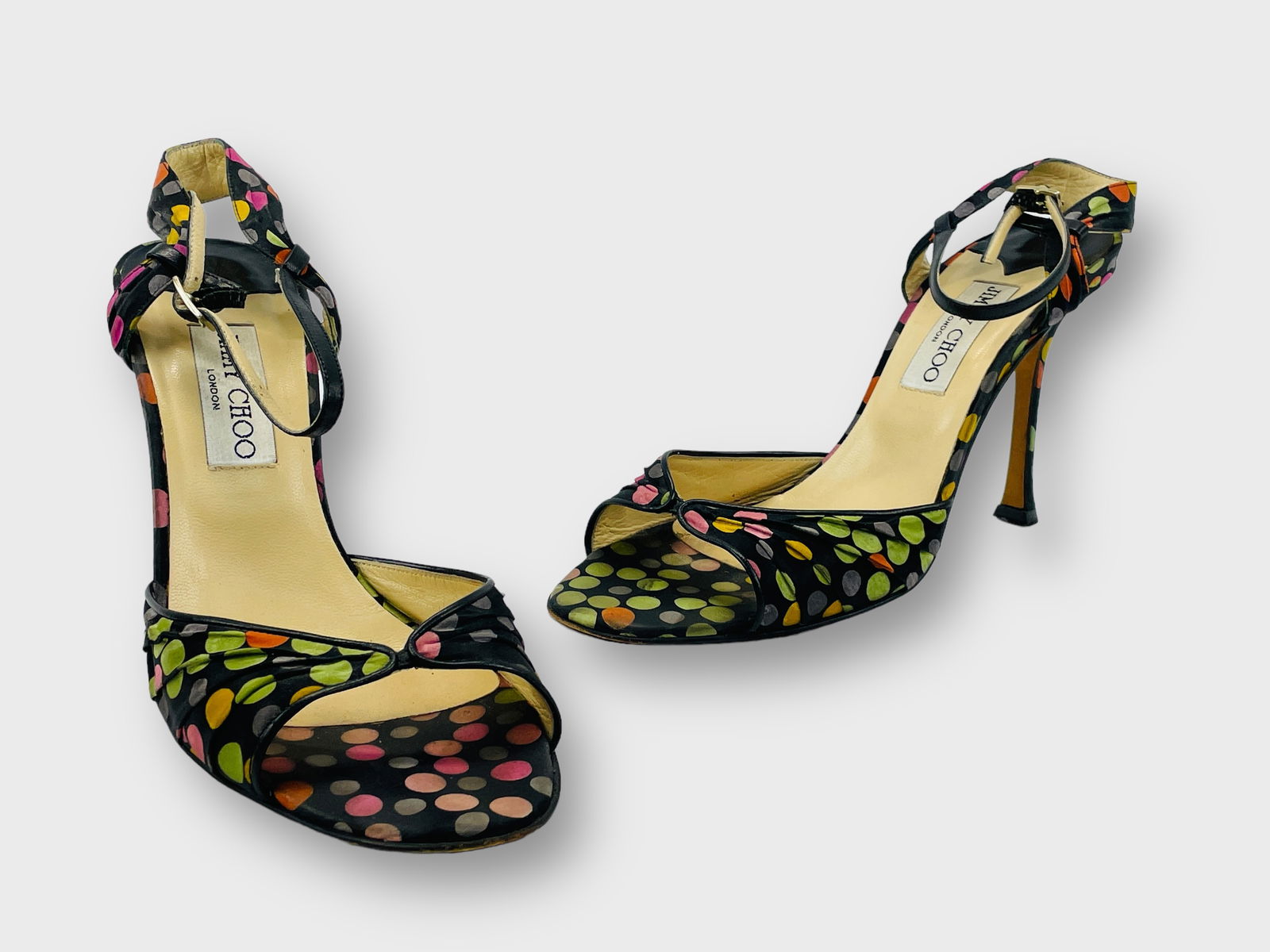 JIMMY CHOO London Black Fabric Polkadot Open Toe Stiletto Sandals  Size 39.5 (1 of 6)