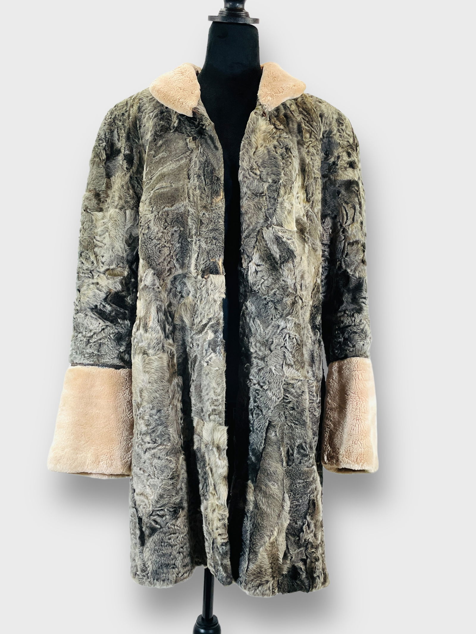 FERAUD NEIMAN MARCUS Vintage Silver Persian Lamb Coat with Blush Blonde Sheared Fur Collar and Cuffs (1 of 4)
