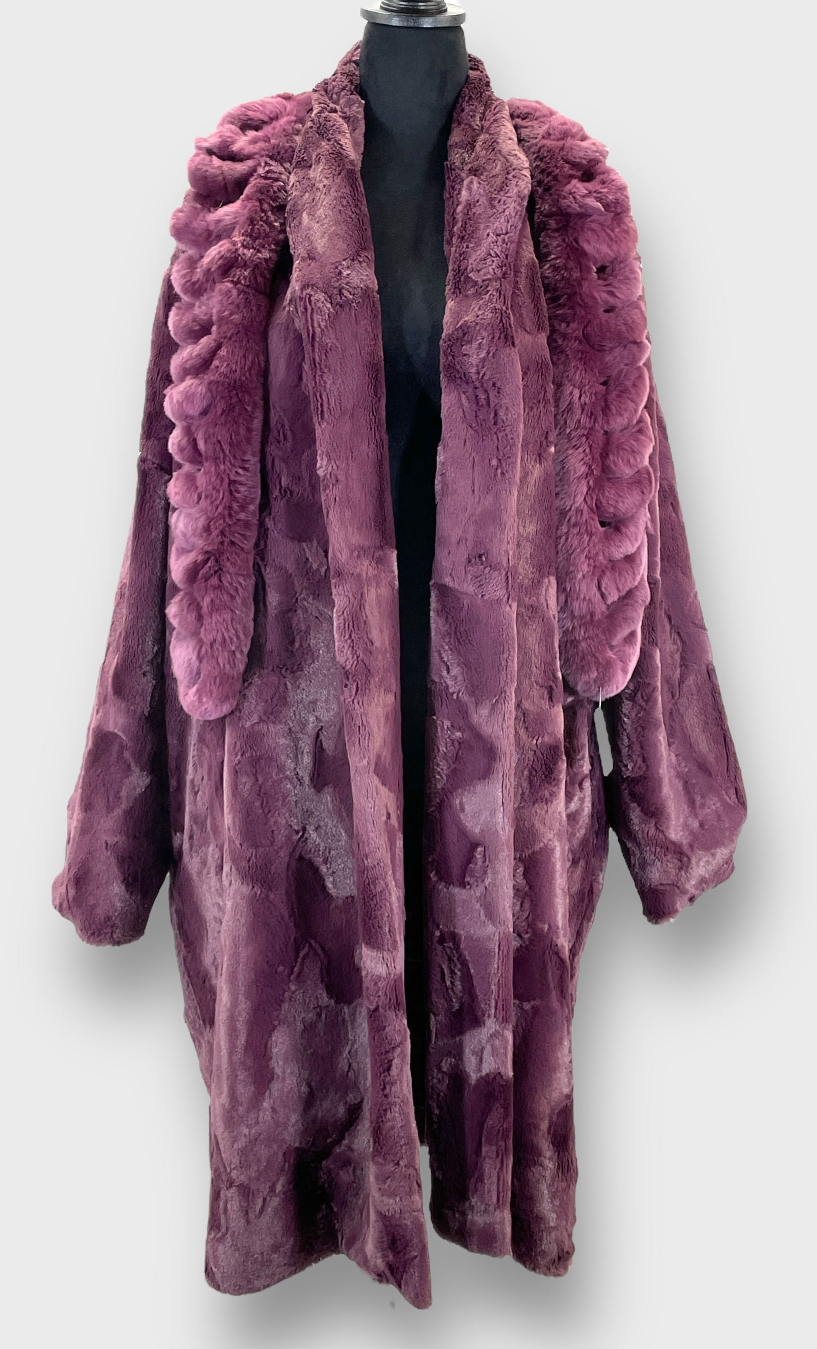 JOHNNY WAS WORKSHOP Purple Faux Fur Long Coat with Multi Snake Print Lining.  Size Large. (1 of 4)