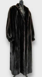 PIERRE BALMAIN for ROSENDORF/EVANS Dark Chocolate Real Mink Long Coat.  Monogrammed.: Good Condition. Measurement taken flat. Shoulders 19 in. Chest 24 in. Length 51 in.