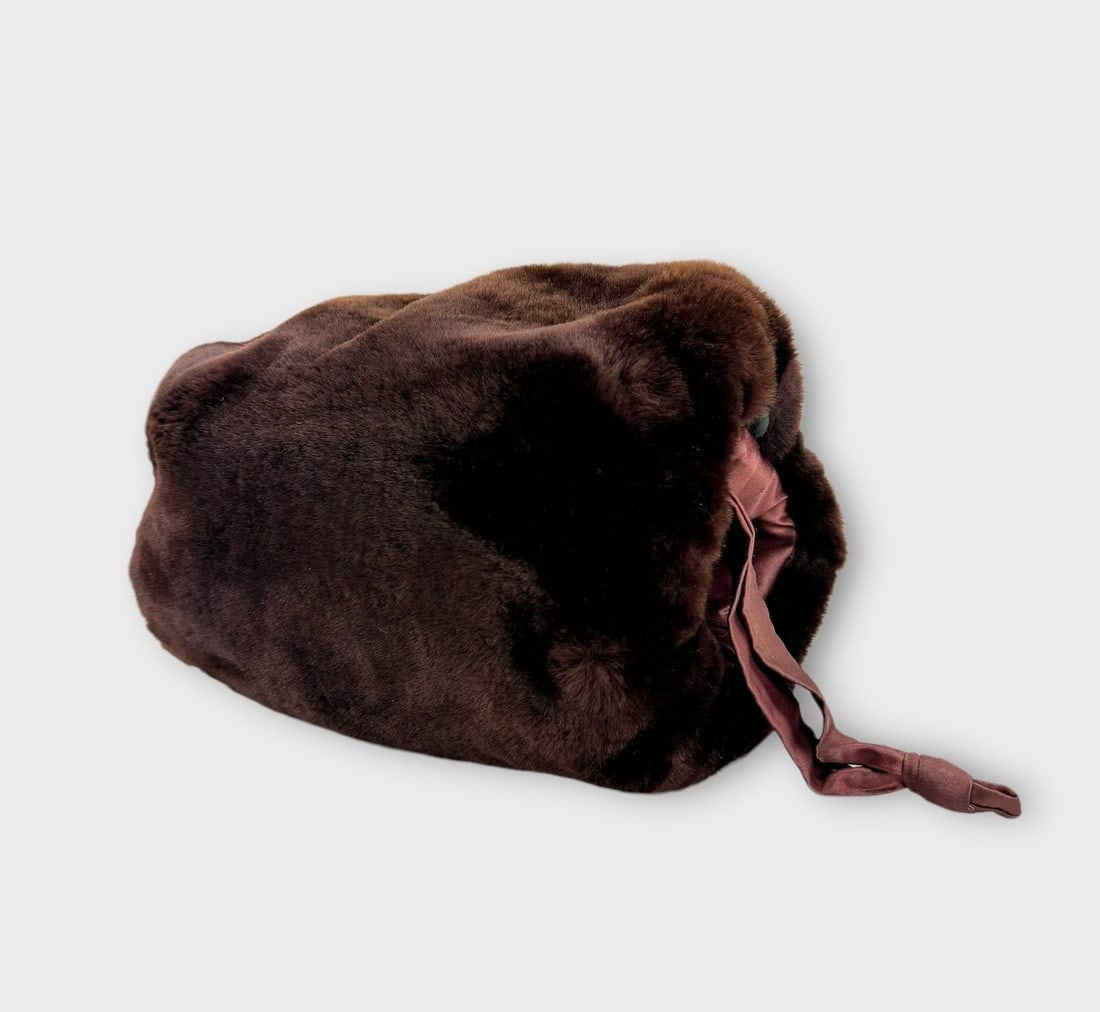 Chocolate Genuine Mouton Vintage Muff or Hand Warmer with Zip Pocket Inside. (1 of 5)