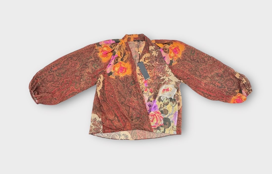 KOBI HALPERIN Cleo Blouse, Sheer Multi Rust Tones. Made in Philippines.  Size Large  NEW WITH TAGS (1 of 4)
