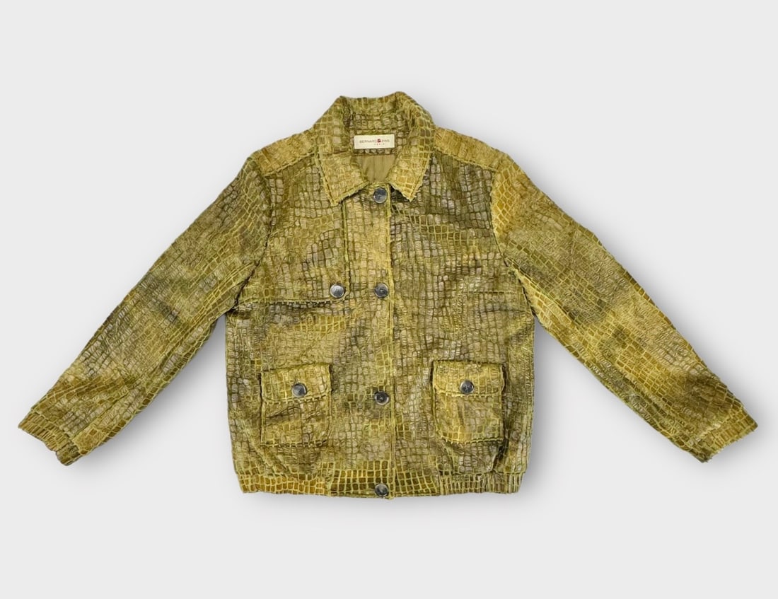 BERNARD ZINS PARIS FOR RIZIK BROS. WASHINGTON Chartreuse/Brown Faux Fur with Faux Scales, Super: Good Condition.