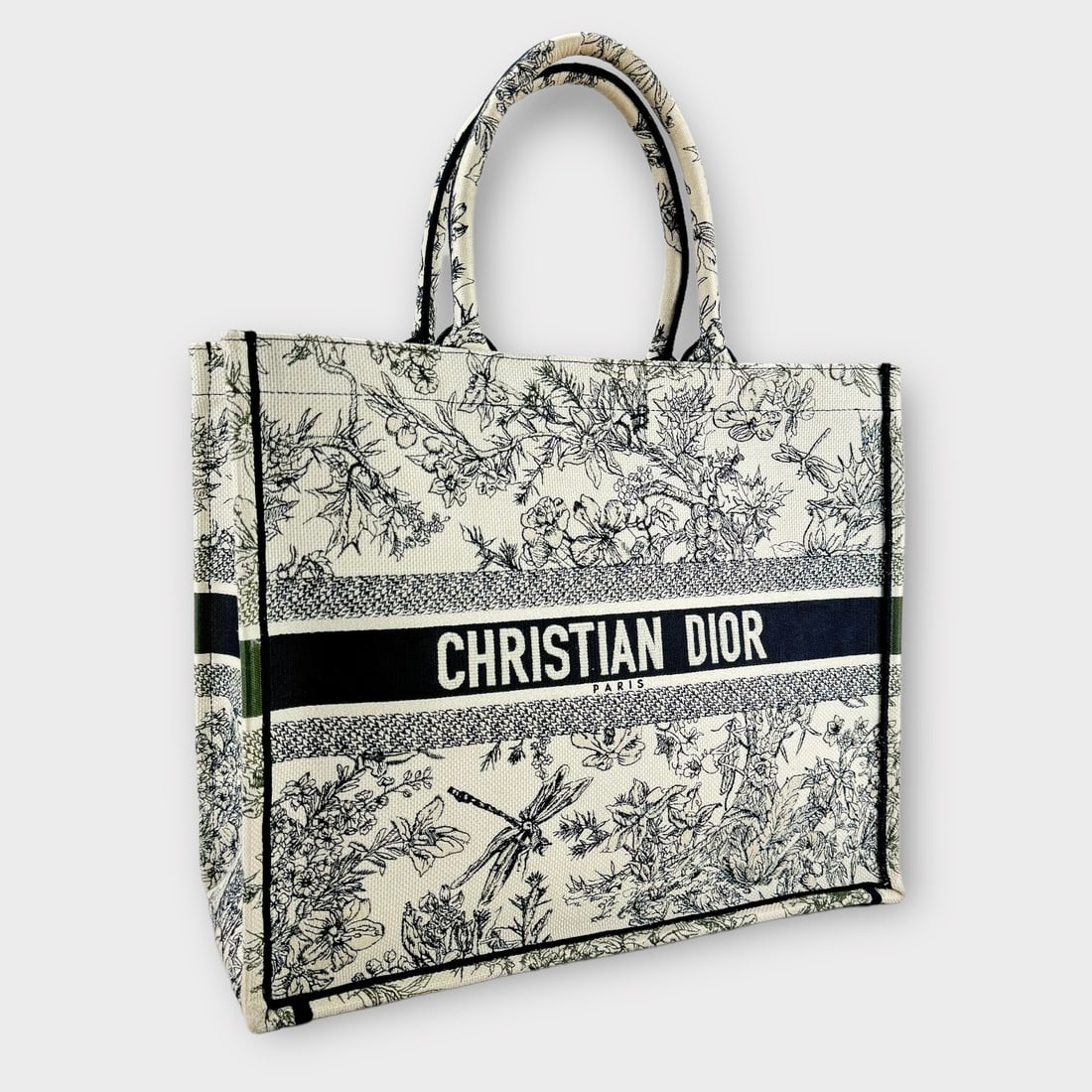 CHRISTIAN DIOR PARIS Medium Book Tote Black and Ecru Toile. Made in Italy. 50-MA-0291 (1 of 9)