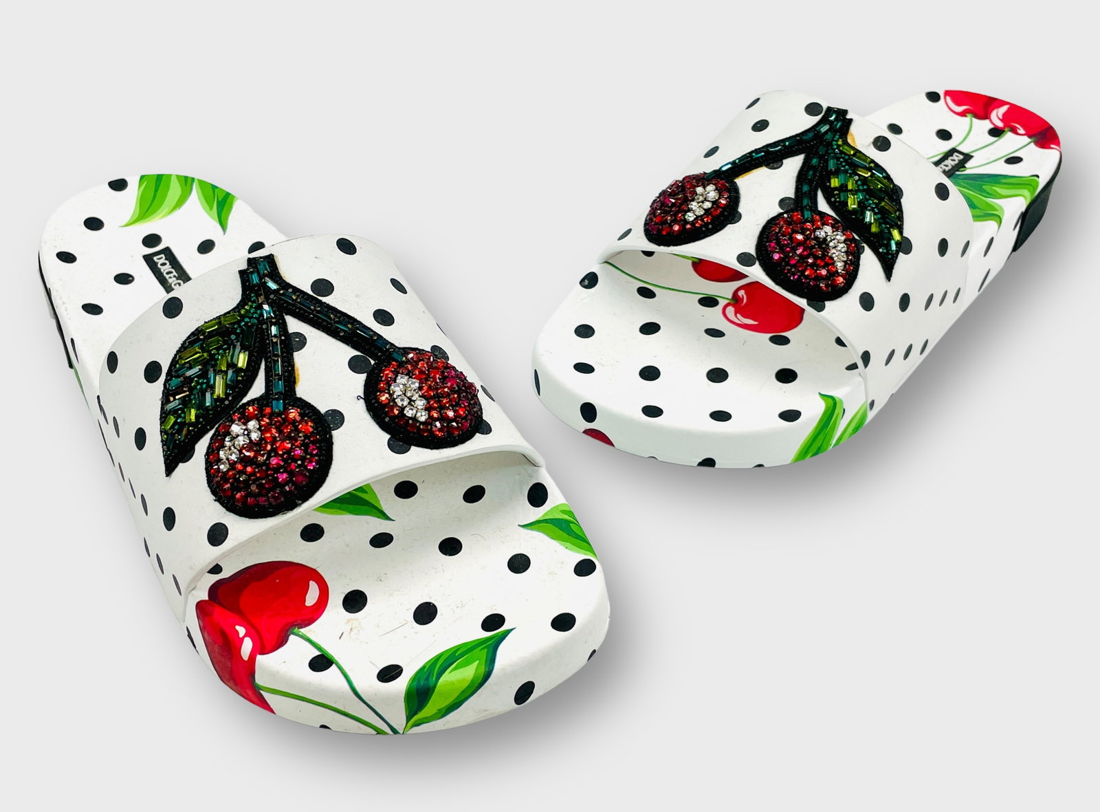 DOLCE & GABBANA Polka Dot And Cherry Slides Size 40: Great preowned condition, has some minor wear